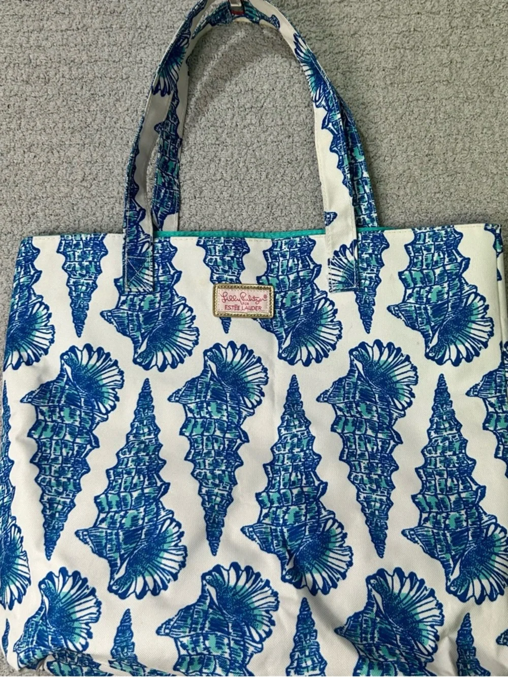 Lilly Pulitzer For Estee Lauder Blue Shell Print Tote Bag Beach Bag Summer